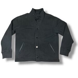 J Crew Outerwear Fleece Jacket Mens Large Button Up Heavy Cotton Pockets Black